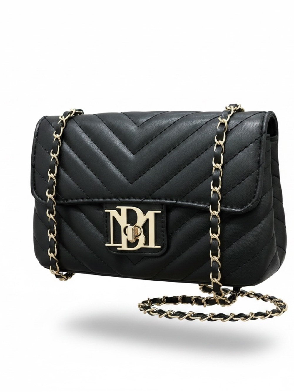 Badgley Mischka Black Quilted Crossbody Bag with Gold Chain